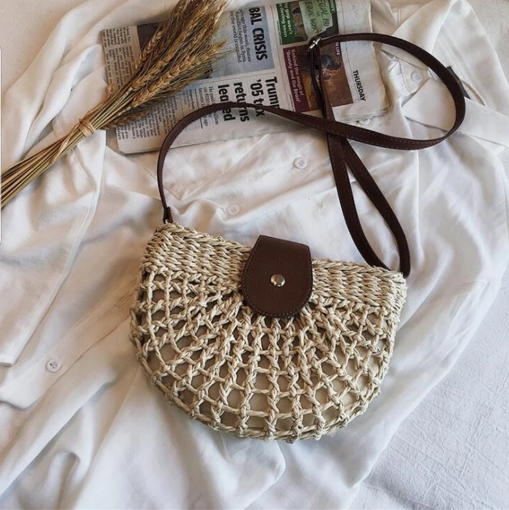 ROME Straw Shoulder Crossbody Weaving Bag Beach - Picture 3 of 8
